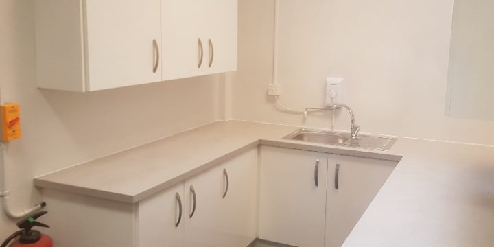 New kitchen fitted in a hairdressers in Belfast